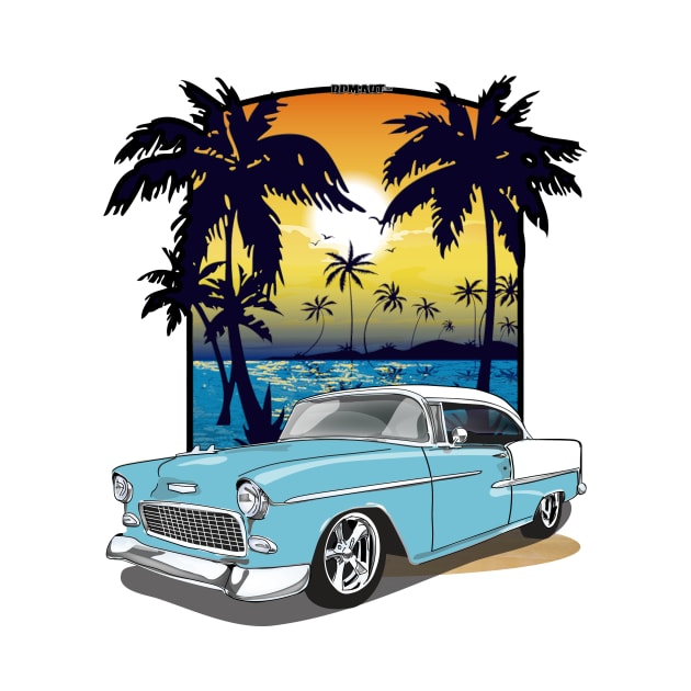 1955 Skyline Blue Chevy Bel Air Beach Print by RPM-ART