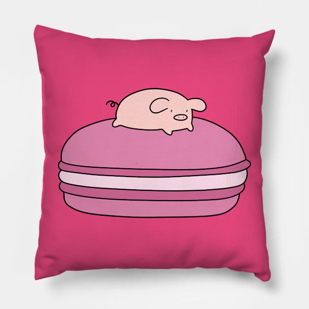 Pig and Giant Pink Macaroon Pillow by saradaboru