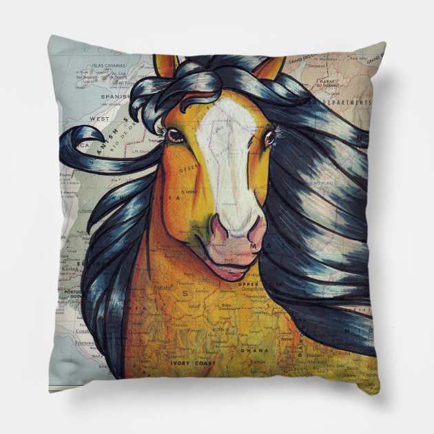 Berber Horse on Map Pillow by lizstaley