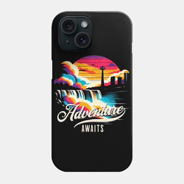 Adventure Awaits Niagara Falls Vintage Design Phone Case by Miami Neon Designs