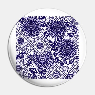 Blue Batik Floral Pin