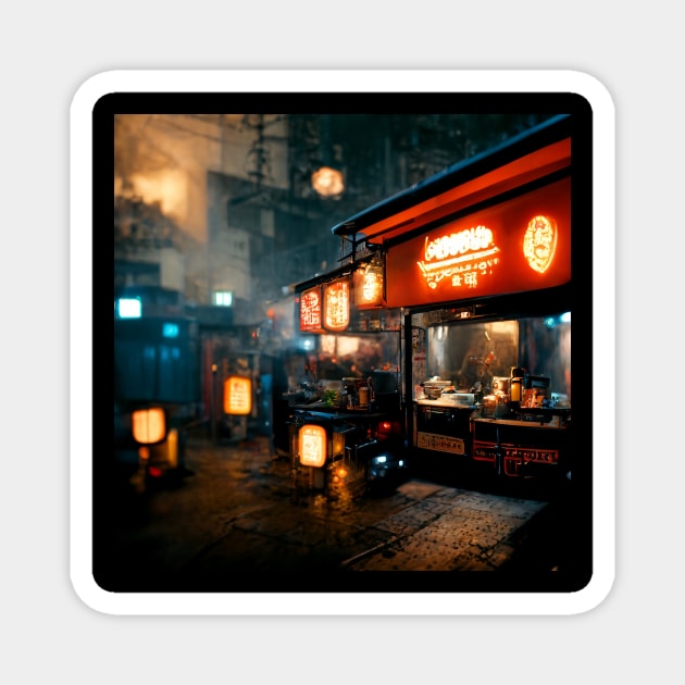 Noodle Corner - Cyberpunk Cityscapes Magnet by ArkMinted