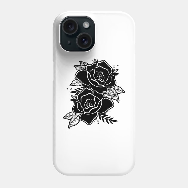 Black Traditional Roses Phone Case by P7 illustrations 