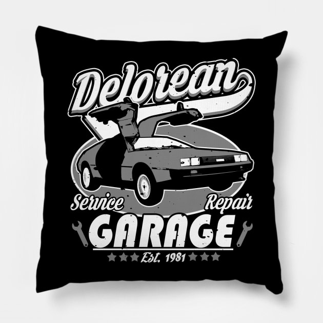 Delorean Garage Pillow by absolemstudio