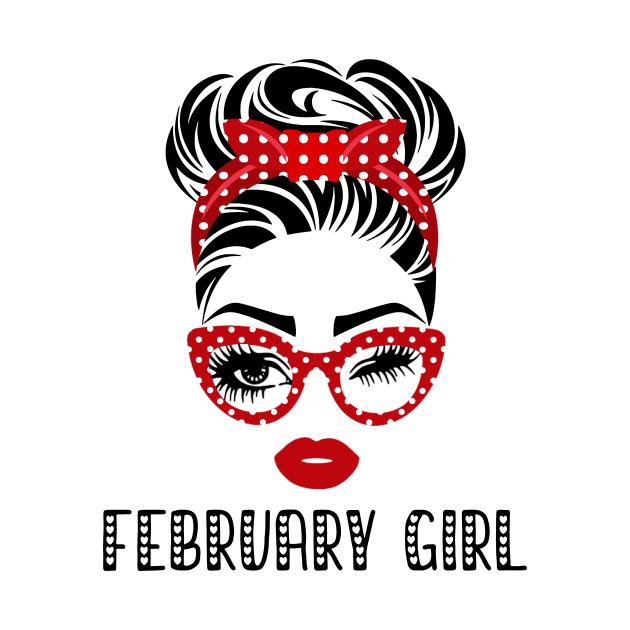 February Girl Woman Face Wink Eyes Lady Face Birthday Gift by Tun Clothing