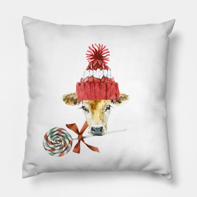 Christmas Cow Pillow by Peach Lily Rainbow