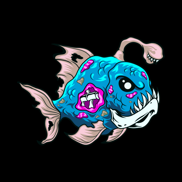 Cartoon Fish Zombie Piranha Sport Fisherman by Foxxy Merch