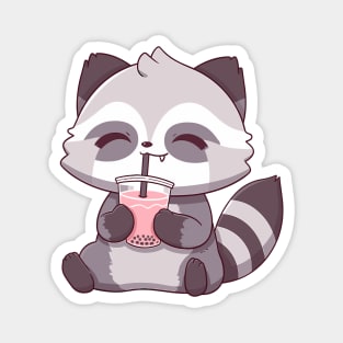 Cute Raccoon Drinking Boba Magnet