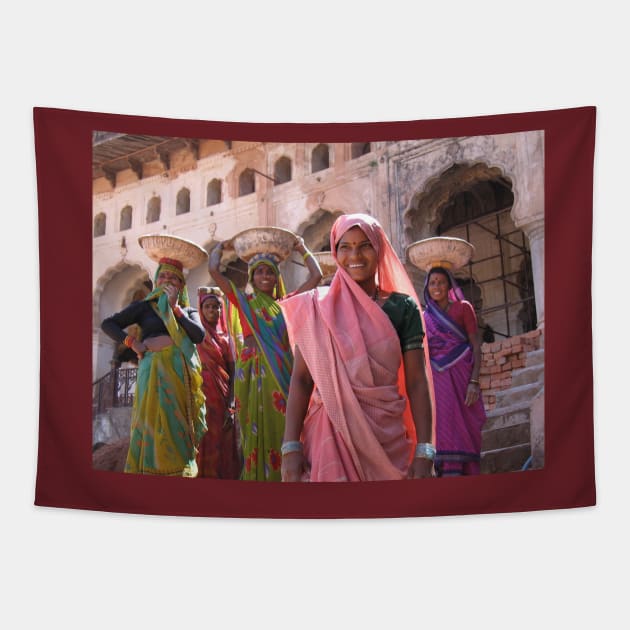 Indian women at work, Orchha, India Tapestry by vadim19