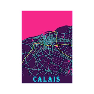 Calais Neon City Map, Calais Minimalist City Map Art Print T-Shirt