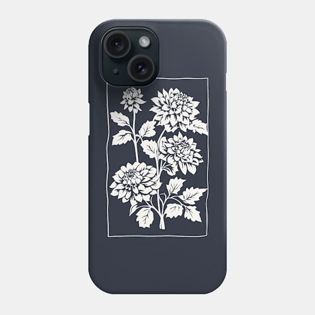 Dahlia Flowers Block Print Phone Case by craftydesigns