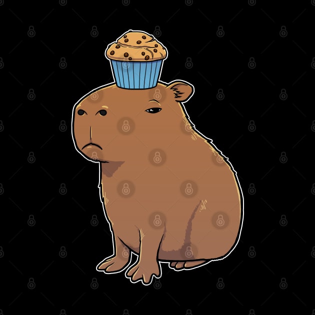 Capybara with Chocolate Chip Muffin on its head by capydays