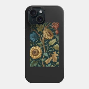 Floral Garden Botanical Print with Fall Gold Flowers Sunflowers and Leaves Phone Case