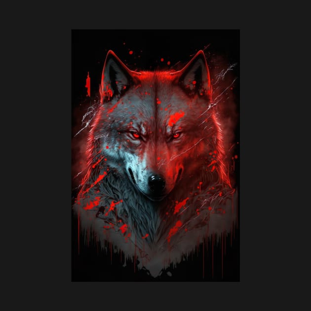 Handsome Wolf portrait with red glow by KoolArtDistrict