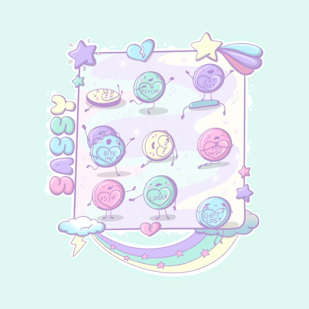 Cute sassy love hearts in kawaii style by studiomogwai