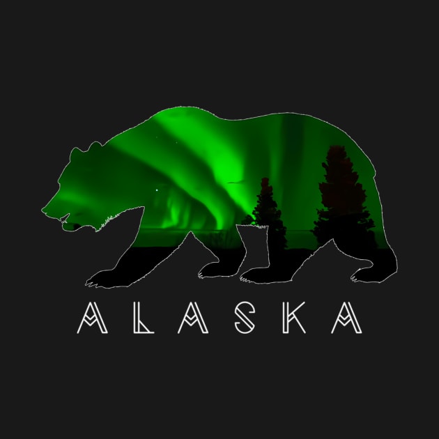 Alaskan Bear With Green Aurora Borealis Trees by Weirdcore