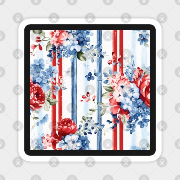 Red White and Blue Patriotic Shabby Floral Magnet by VintageFlorals