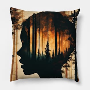 Forest Double exposure Silhouette portrait of a woman No.1 Pillow
