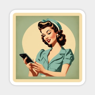 Nostalgia Vintage Mobile Connect Pin Up Girl Art Magnet