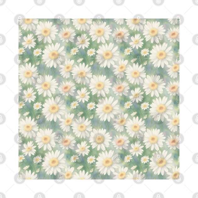 Watercolor Green Background With Big White Daisy by Victoria's Store