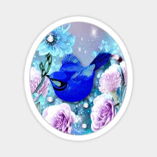 Blue Bird and Flowers Magnet