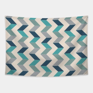 Chevron Geometric Pattern, Teal, Blue, Green and Beige Tapestry