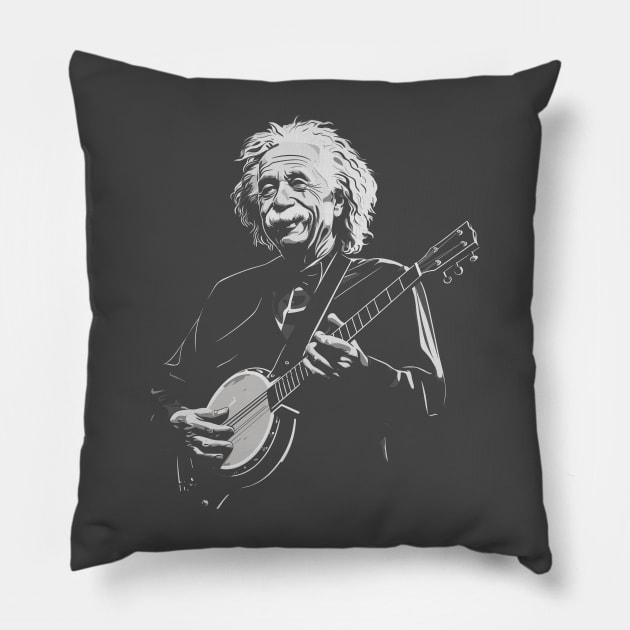 Albert Einstein Playing Banjo Funny Science Satire Pillow by robotbasecamp