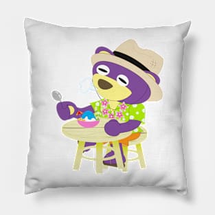 Mr.Purple bear in Hawaii shirt with shaved ice Pillow