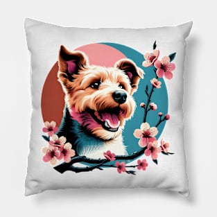 Teddy Roosevelt Terrier Enjoys Spring Cherry Blossoms Pillow