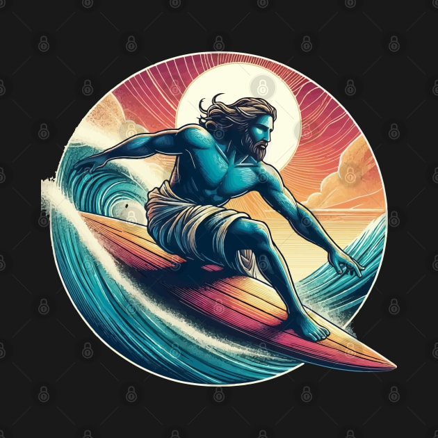 Retro Jesus Christ On Surfboard by TomFrontierArt