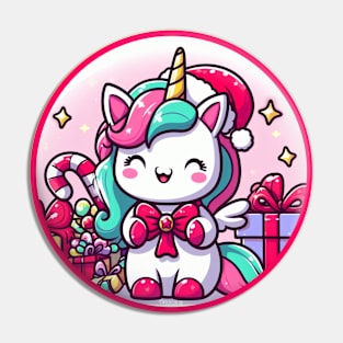 Christmas Unicorn with Bow Pin