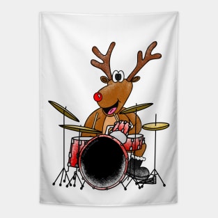 Christmas Drummer Rudolf The Reindeer Playing Drums Musician Tapestry