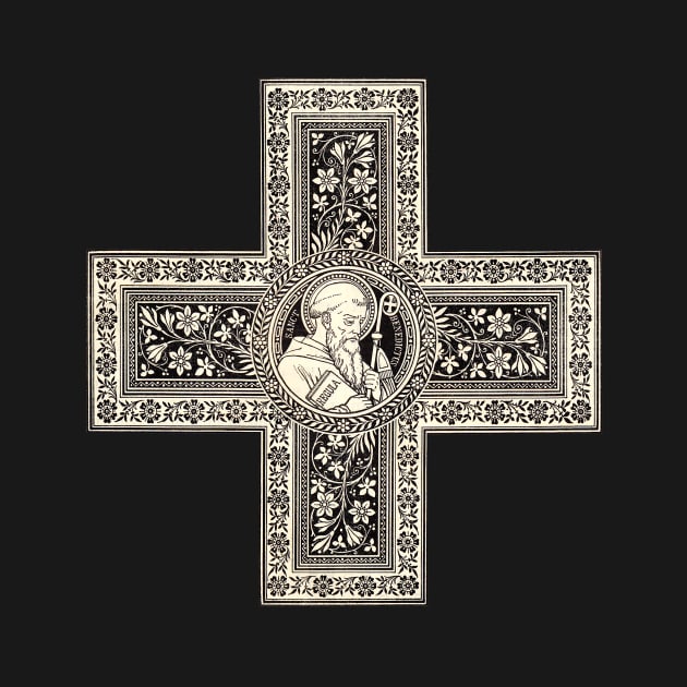 Antique Illustration Cross with Saint Benedict by Catholicamtees