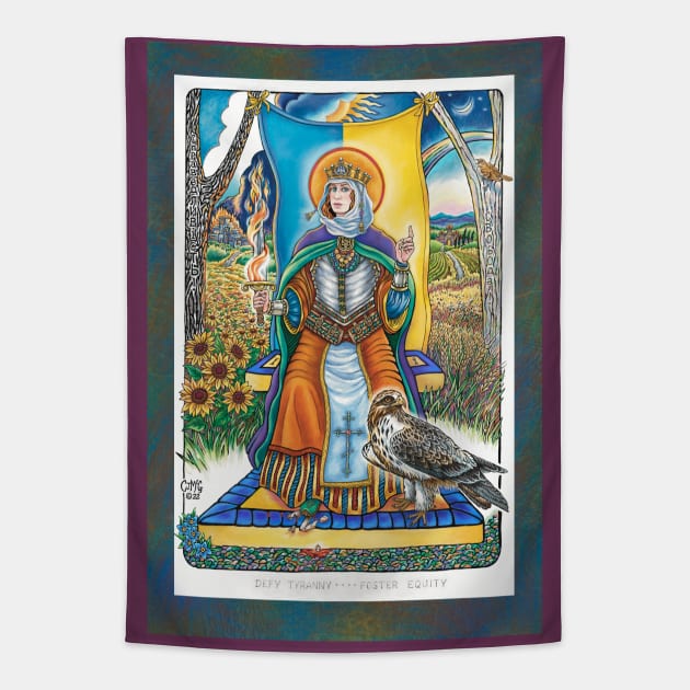 Princess Olga of Kiev, BACK print, * lush green multi border. All colors. Tapestry by CJs Studio 21