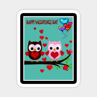 Happy Valentines Day Love Owls Abstract Card Print Magnet