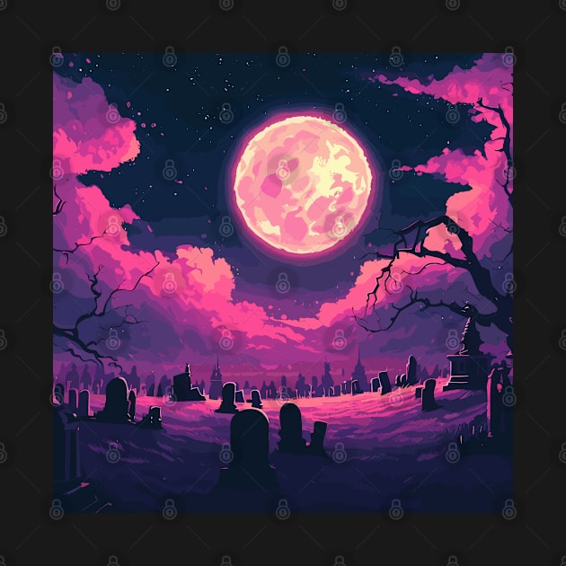 Nighttime Under the Pink Full Moon by TomFrontierArt