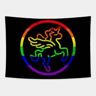 Distressed Rainbow Gay Pride Unicorn Medallion Tapestry