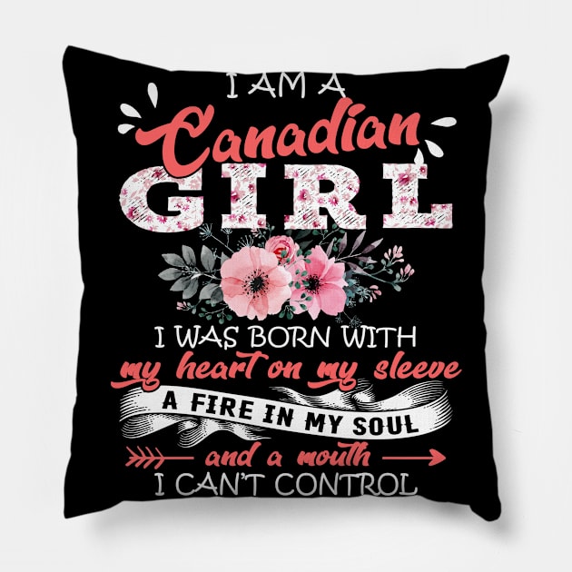 Canadian Girl I Was Born With My Heart on My Sleeve Floral Canada Flowers Graphic Pillow by Kens Shop