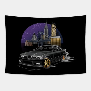 M3 E36 Illustration New York City Night Skyline Tapestry