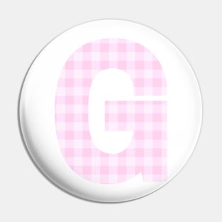 Pink Letter G in Plaid Pattern Background. Pin