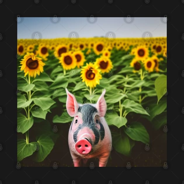 Pig in a Sunflower Field by TrapperWeasel