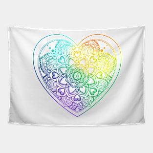 Mandala heart and zentangle patterns rainbow Tapestry