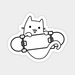 Cat and Skateboard Skateboarding Happy Cat Outline Magnet