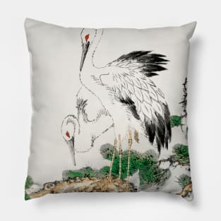 Japanese Stork and Pine Tree woodblock print Pillow