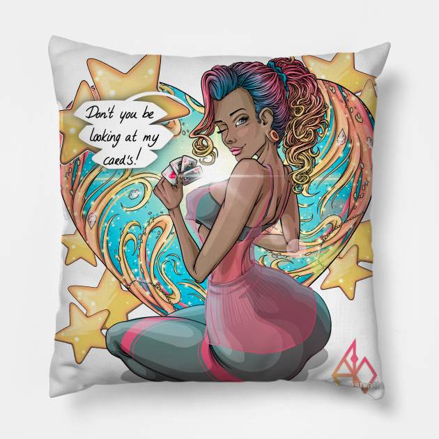 Don’t you be looking at my card’s Pillow by Mei.illustration