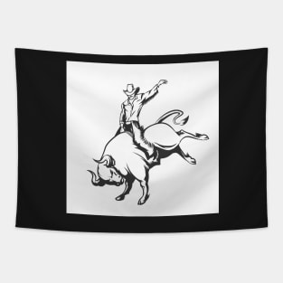 Rodeo cowboy riding a wild bull Tapestry