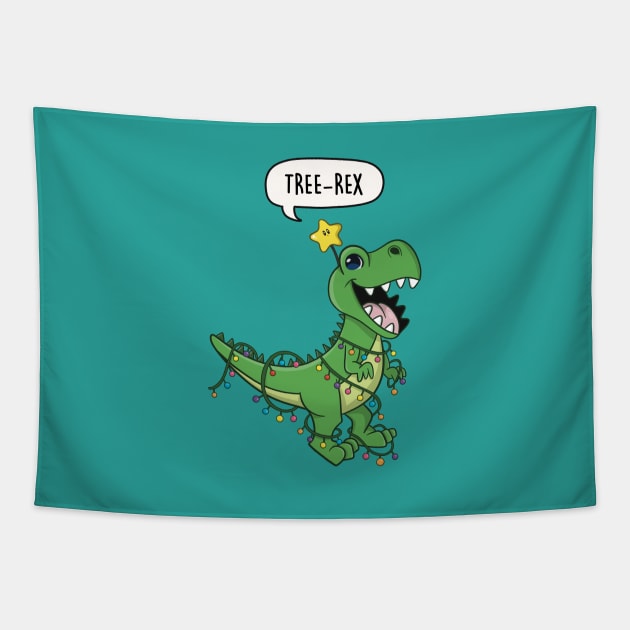 Tree-Rex Christmas Dinosaur Tapestry by LEFD Designs