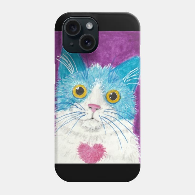 Cute blue cat face art Phone Case by SamsArtworks