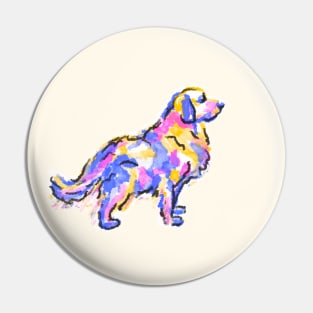 Colorful Golden Retriever Dog Fluffy Brush Stroke Illustration Pin