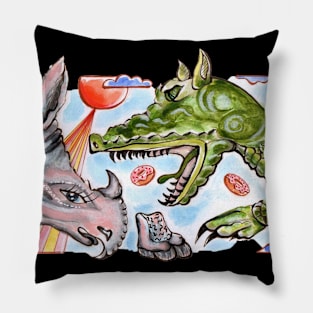 A rhino, a dragon and some doughnuts Pillow